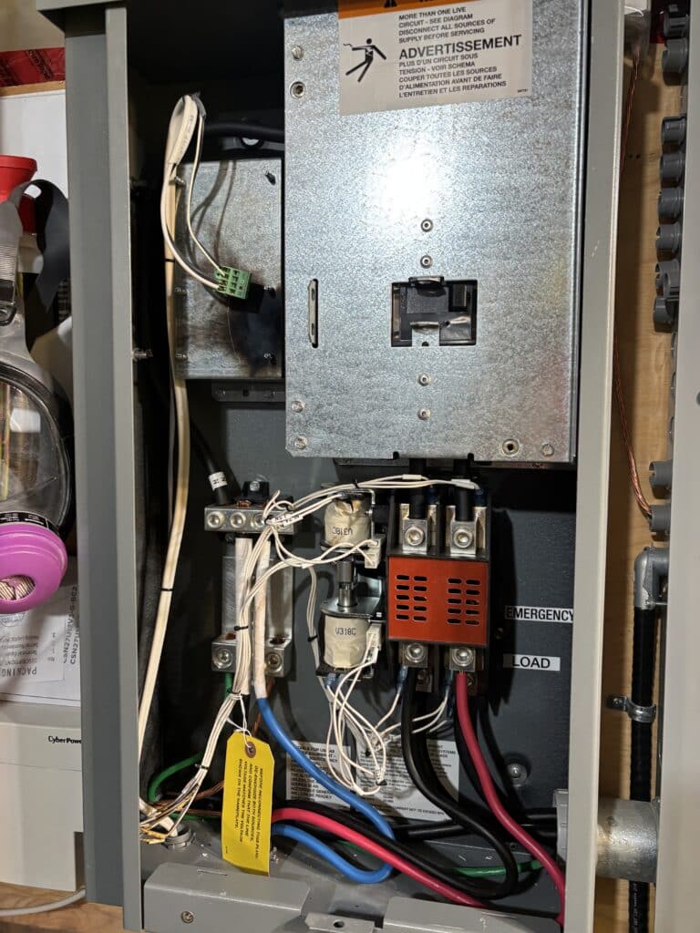 damaged generator transfer switch - panel view